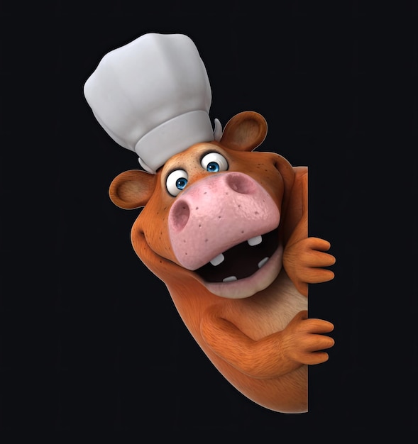 fun 3d cartoon cow with a blank sign