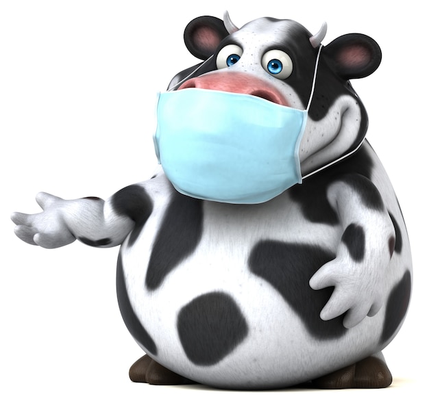 Fun 3D cartoon cow with a mask