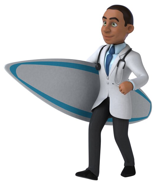 Fun 3d cartoon doctor surfing