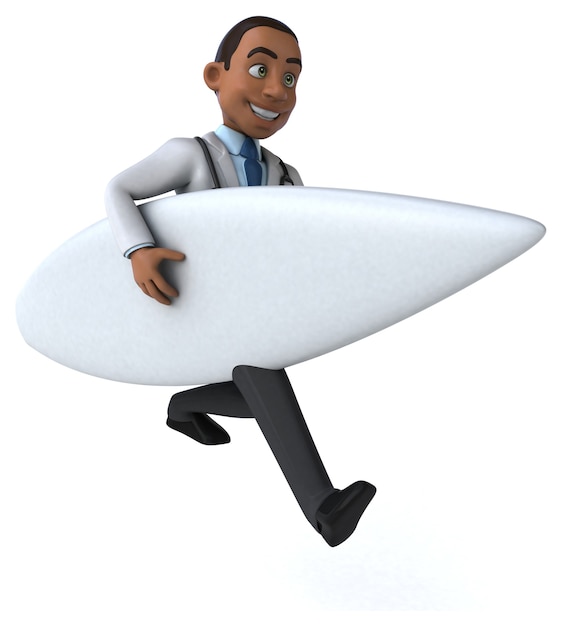 Fun 3D cartoon doctor surfing