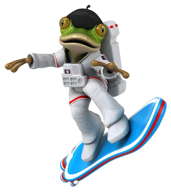 재미있는 3D 만화 개구리 우주 비행사