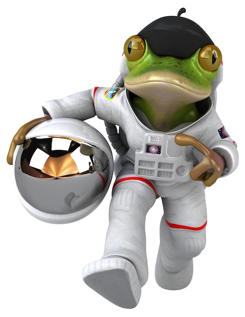 Fun 3D cartoon frog astronaut