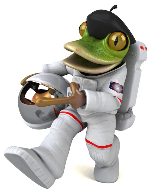 Fun 3D cartoon frog astronaut