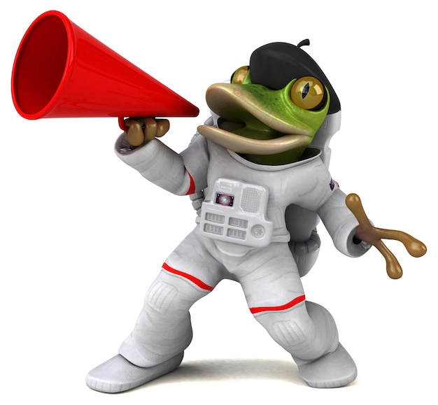 Fun 3D cartoon frog astronaut