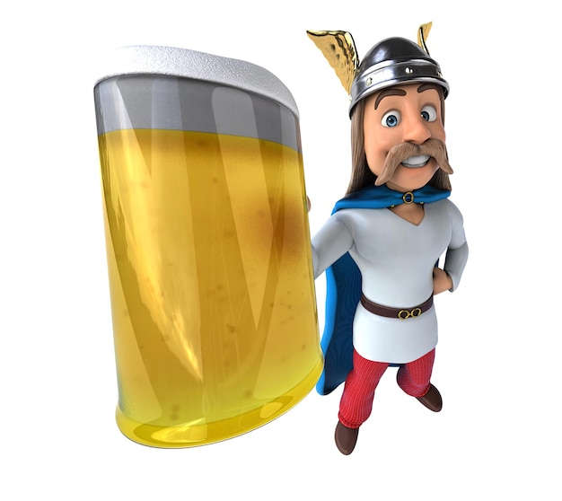 3Dカートゥーン ガール人とビール