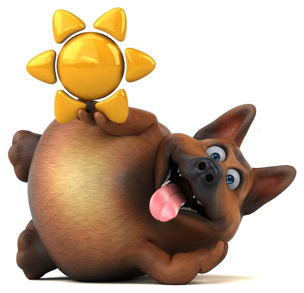Fun 3D cartoon german shepherd dog with a sun