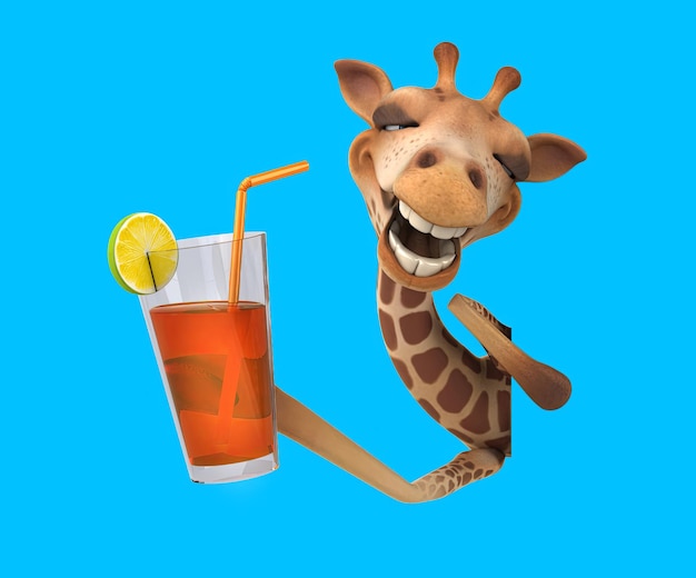 3Dカートゥーンのジラフとカクテル