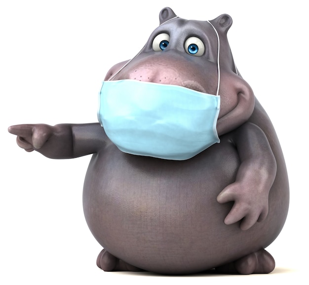 Fun 3D cartoon hippo with a mask