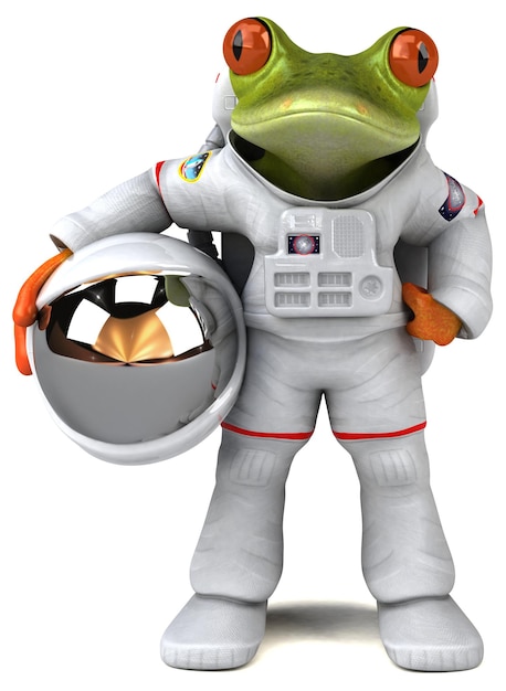 Fun 3D cartoon illustration of a comsmonaut frog