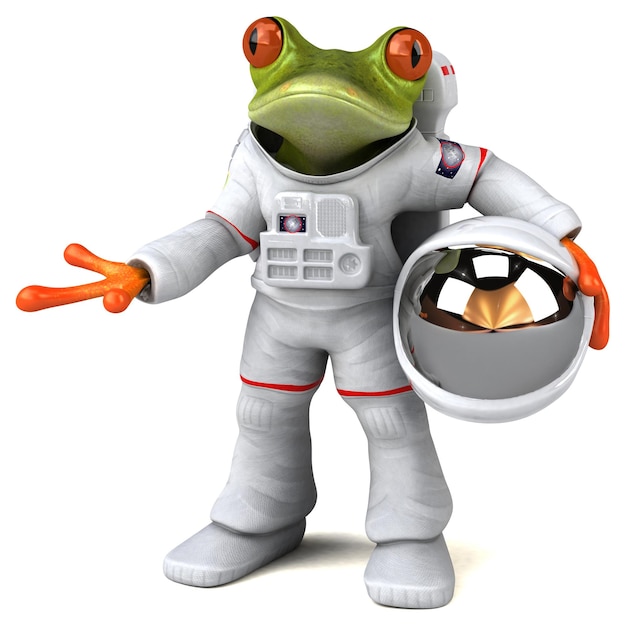 Fun 3D cartoon illustration of a comsmonaut frog