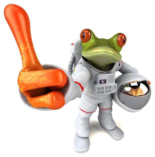 Fun 3D cartoon illustration of a comsmonaut frog