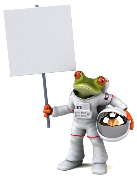 Fun 3D cartoon illustration of a comsmonaut frog