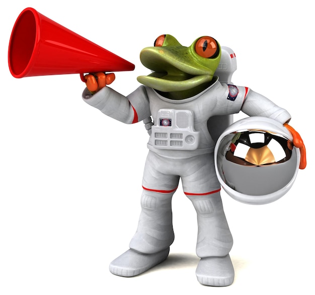 Fun 3D cartoon illustration of a comsmonaut frog