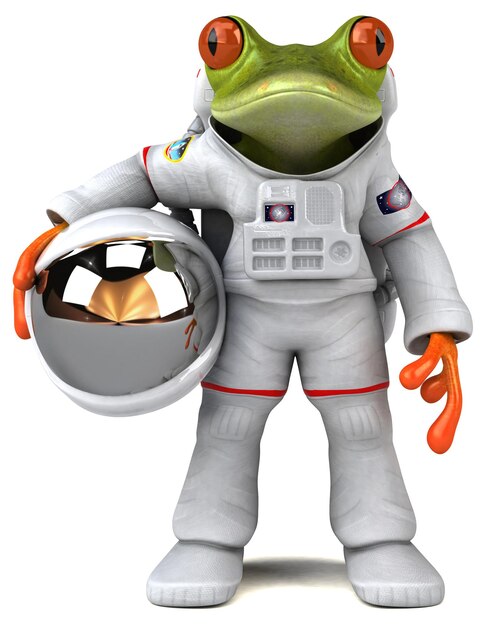 Fun 3D cartoon illustration of a comsmonaut frog