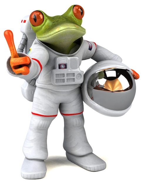 Fun 3D cartoon illustration of a comsmonaut frog