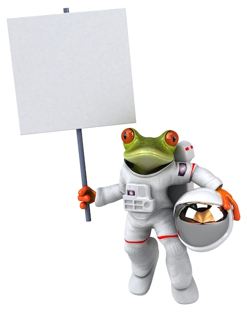 Fun 3D cartoon illustration of a comsmonaut frog