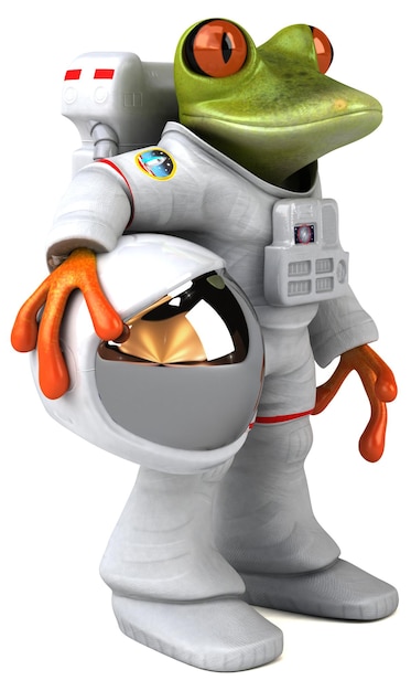 Fun 3D cartoon illustration of a comsmonaut frog