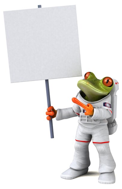 우주 비행사 개구리의 재미있는 3D 만화 그림