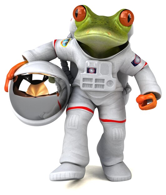 Fun 3D cartoon illustration of a comsmonaut frog