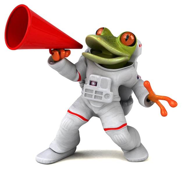 Fun 3D cartoon illustration of a comsmonaut frog