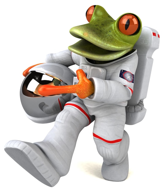 Fun 3D cartoon illustration of a comsmonaut frog