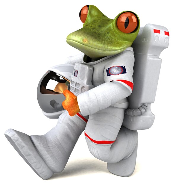 Fun 3D cartoon illustration of a comsmonaut frog