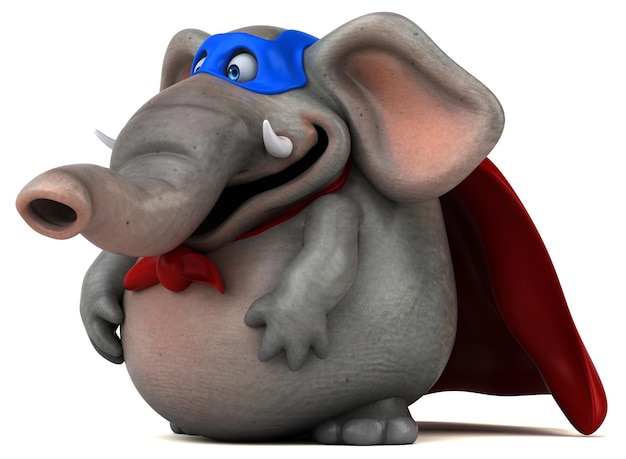 Fun 3D cartoon illustration of an elephant superhero