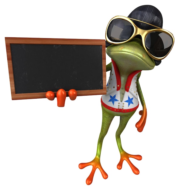 Fun 3D cartoon illustration of a frog rocker