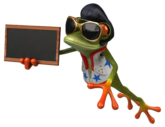 Fun 3D cartoon illustration of a frog rocker