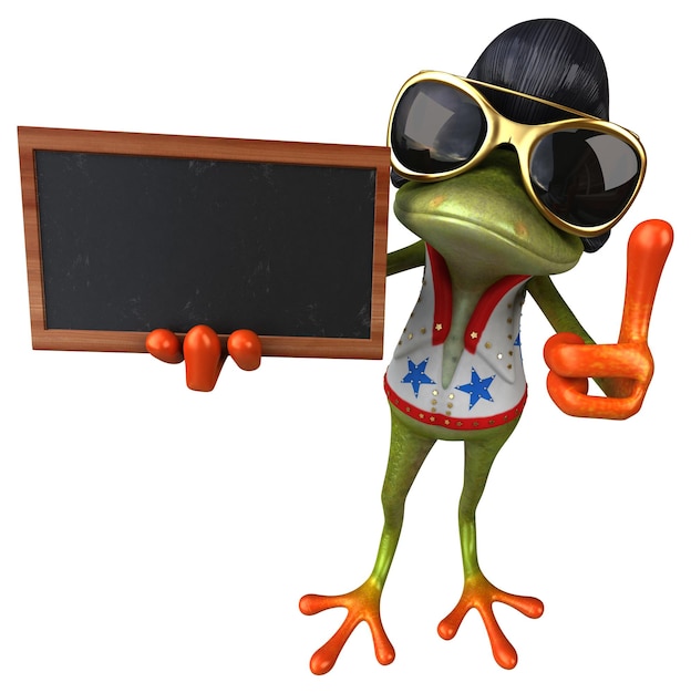 Fun 3D cartoon illustration of a frog rocker