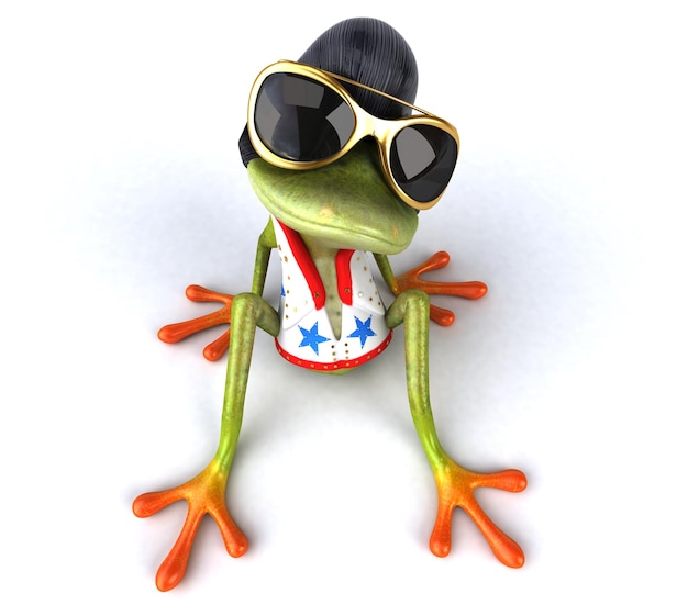 Fun 3D cartoon illustration of a frog rocker