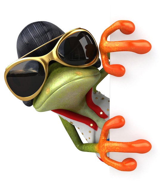 Fun 3D cartoon illustration of a frog rocker