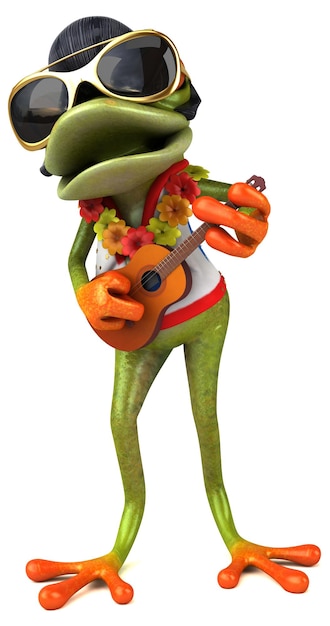 Fun 3D cartoon illustration of a frog rocker