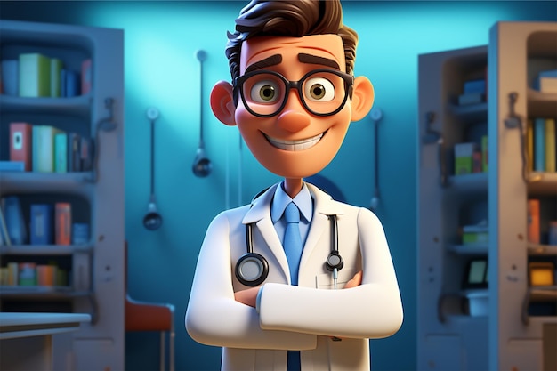 fun 3d cartoon illustration of an i doctor