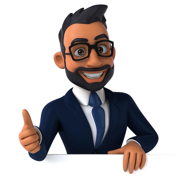 Fun 3D cartoon illustration of an indian businessman