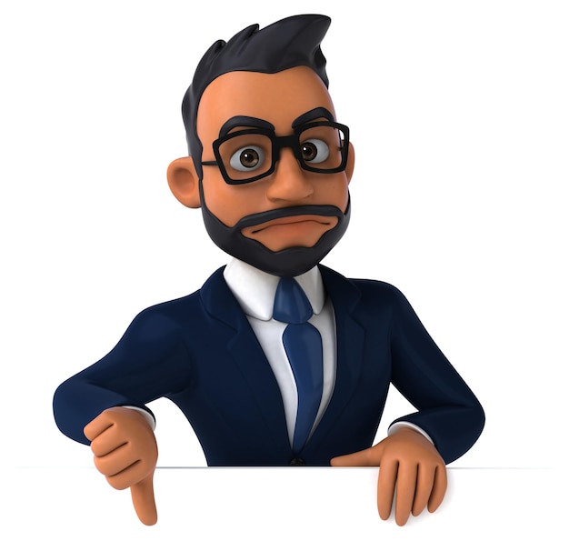 Fun 3D cartoon illustration of an indian businessman