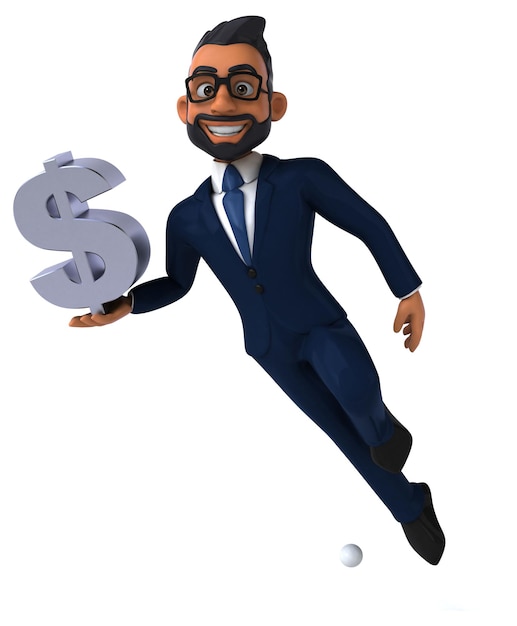 Fun 3D cartoon illustration of an indian businessman