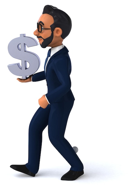 Fun 3d cartoon illustration of an indian businessman