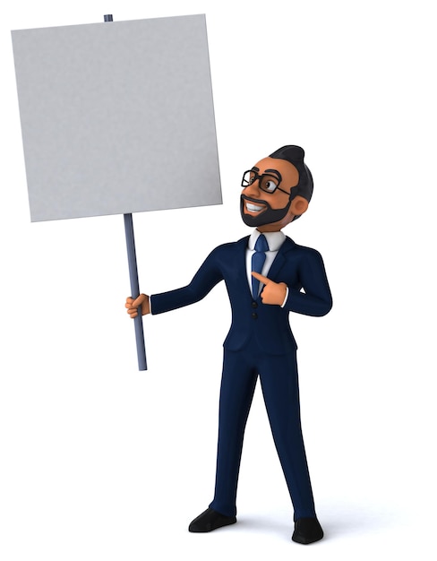 Fun 3D cartoon illustration of an indian businessman