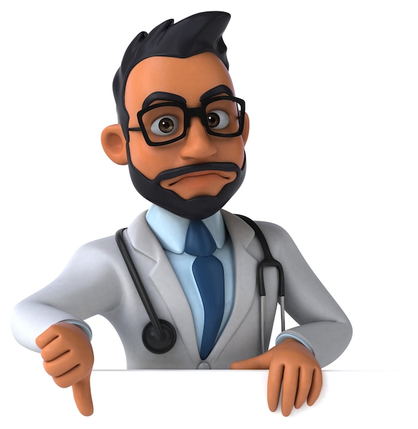 Fun 3D cartoon illustration of an indian doctor