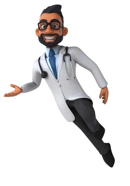 Fun 3D cartoon illustration of an indian doctor