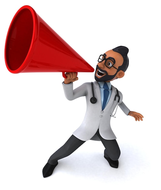 Fun 3D cartoon illustration of an indian doctor