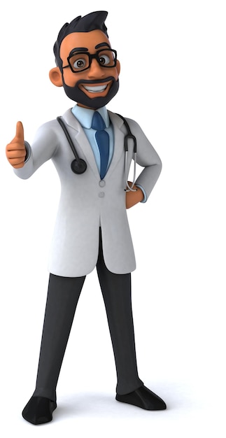 Fun 3D cartoon illustration of an indian doctor