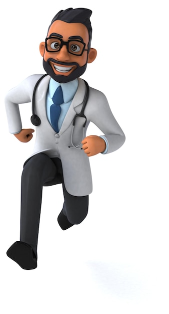 Fun 3D cartoon illustration of an indian doctor