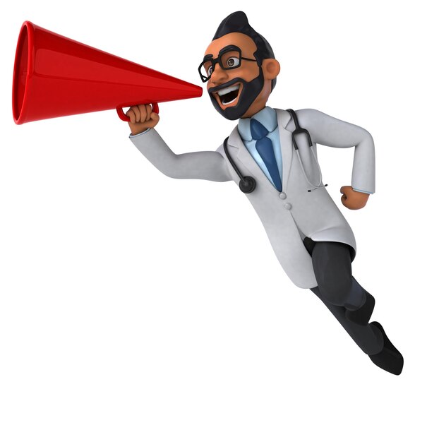 Fun 3D cartoon illustration of an indian doctor