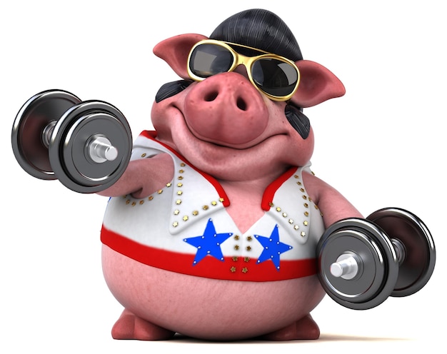 Fun 3D cartoon illustration of a pig rocker