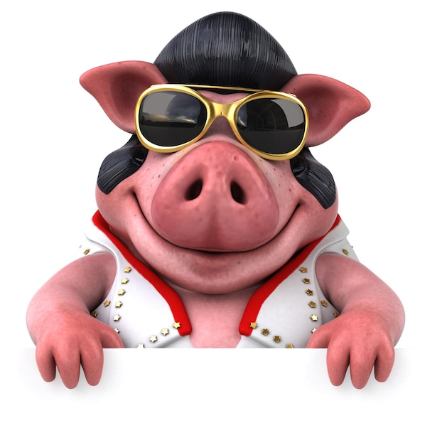 Fun 3D cartoon illustration of a pig rocker