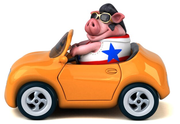 Fun 3D cartoon illustration of a pig rocker