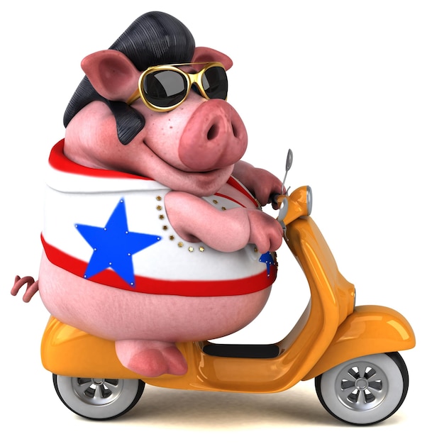 Fun 3D cartoon illustration of a pig rocker