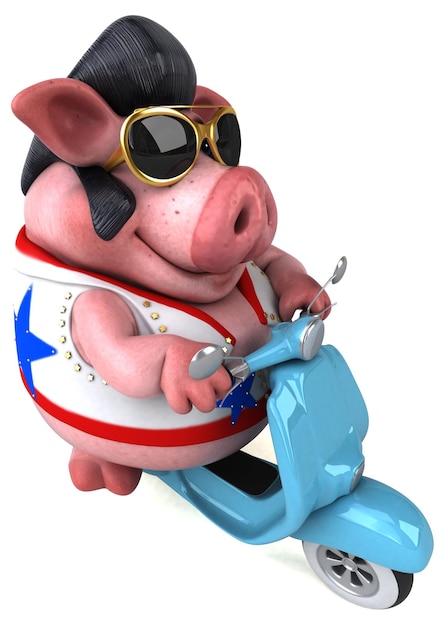 Fun 3D cartoon illustration of a pig rocker